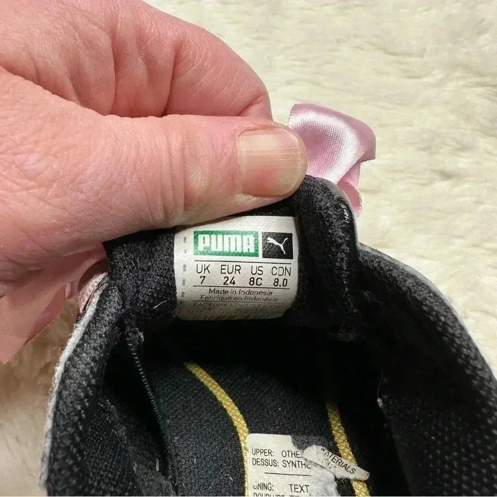 Puma Basket Heart Patent Black Sneakers  Pink Laces Size 8 - Picture 13 of 16